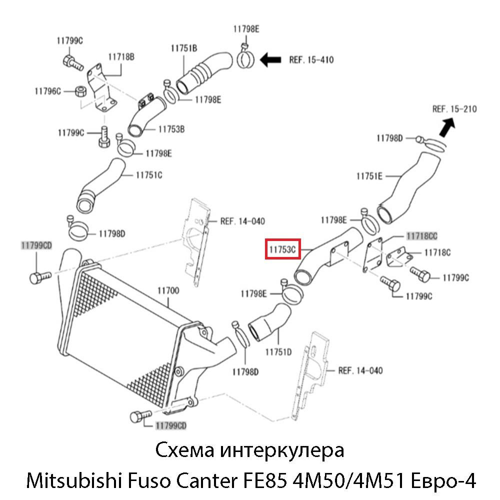 Патрубок № 2 от интеркулера подачи воздуха на двигатель Mitsubishi Fuso Canter FE85 4M50/4M51 Евро-4 | Оригинал